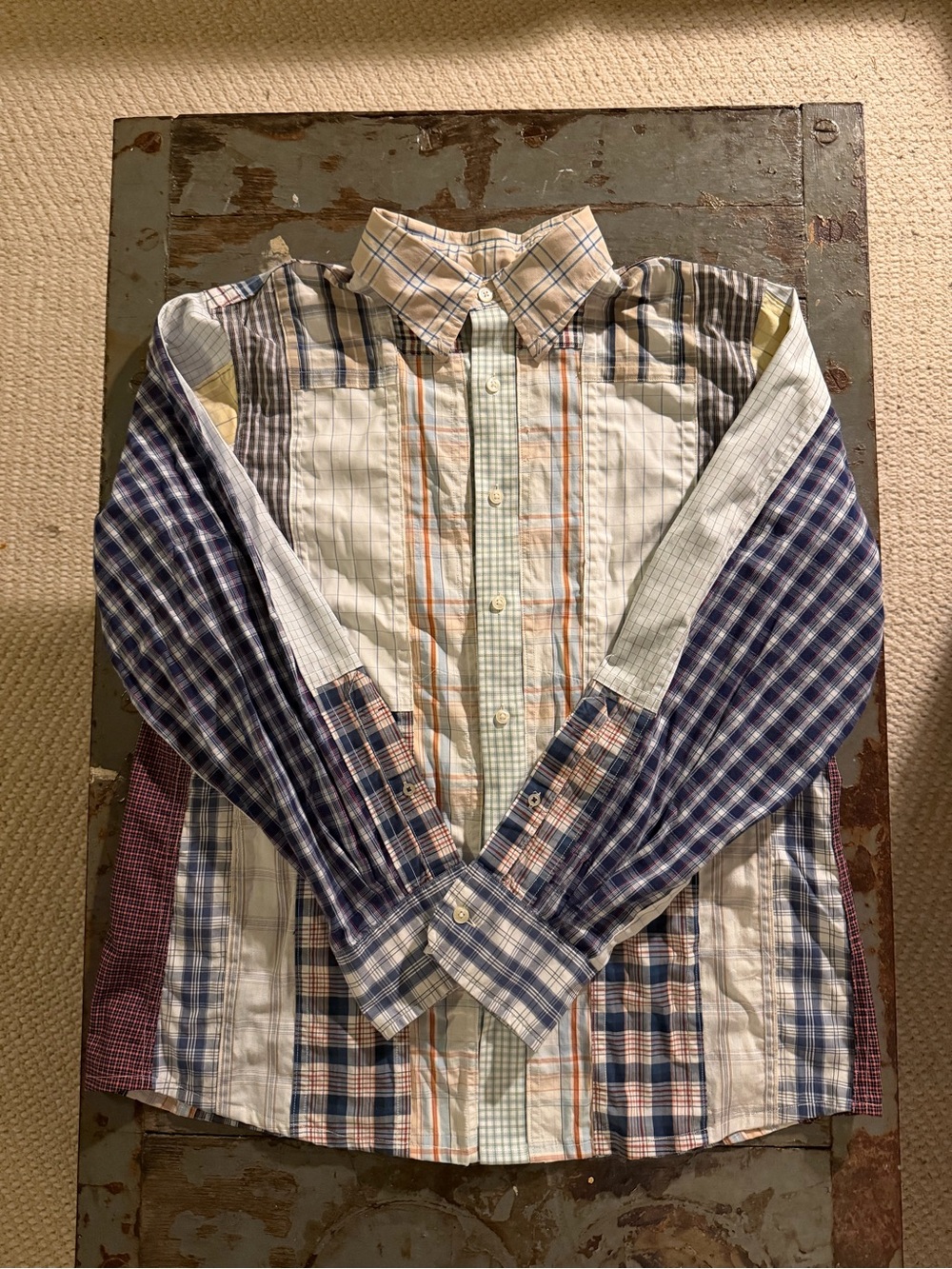 Men's Multi-Color Patchwork Plaid Button-Down Shirt - Casual Long Sleeve